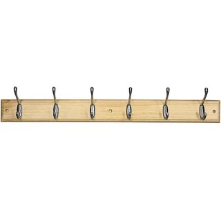B&M Pine & Chrome 6 X Double Hook Rail 3 B&M Pine & Chrome 6 X Double Hook Rail