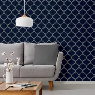 Debona Crystal Trellis Wallpaper - Navy 3 Debona Crystal Trellis Wallpaper - Navy