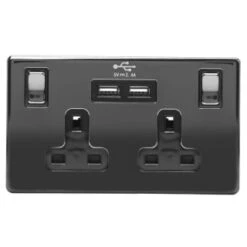 Black Double USB 2 Gang Wall Socket