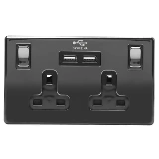 Black Double USB 2 Gang Wall Socket 3 Black Double USB 2 Gang Wall Socket