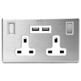 Satin Double USB 2 Gang Wall Socket 3 Satin Double USB 2 Gang Wall Socket