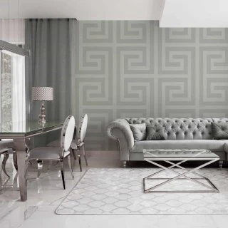 Giorgio Greek Key Wallpaper - Soft Silver 3 Giorgio Greek Key Wallpaper - Soft Silver