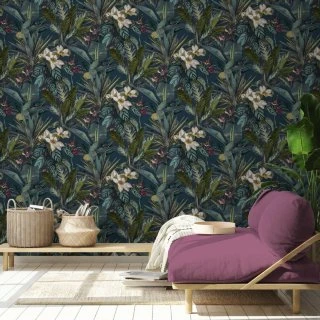 Tropical Leaves Wallpaper - Navy 3 Tropical Leaves Wallpaper - Navy