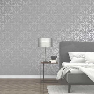 Platina Damask Wallpaper - Charcoal & Silver 3 Platina Damask Wallpaper - Charcoal & Silver