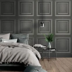 Amara Panel Gunmetal Wallpaper - Silver