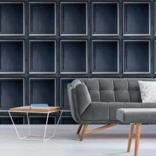Gilded Panel Navy & Silver Wallpaper 3 Gilded Panel Navy & Silver Wallpaper