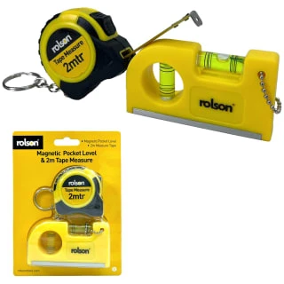 Rolson Magnetic Pocket Level & 2m Tape Measure Set 3 Rolson Magnetic Pocket Level & 2m Tape Measure Set