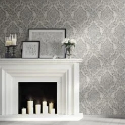 Eleanor Damask Grey Wallpaper